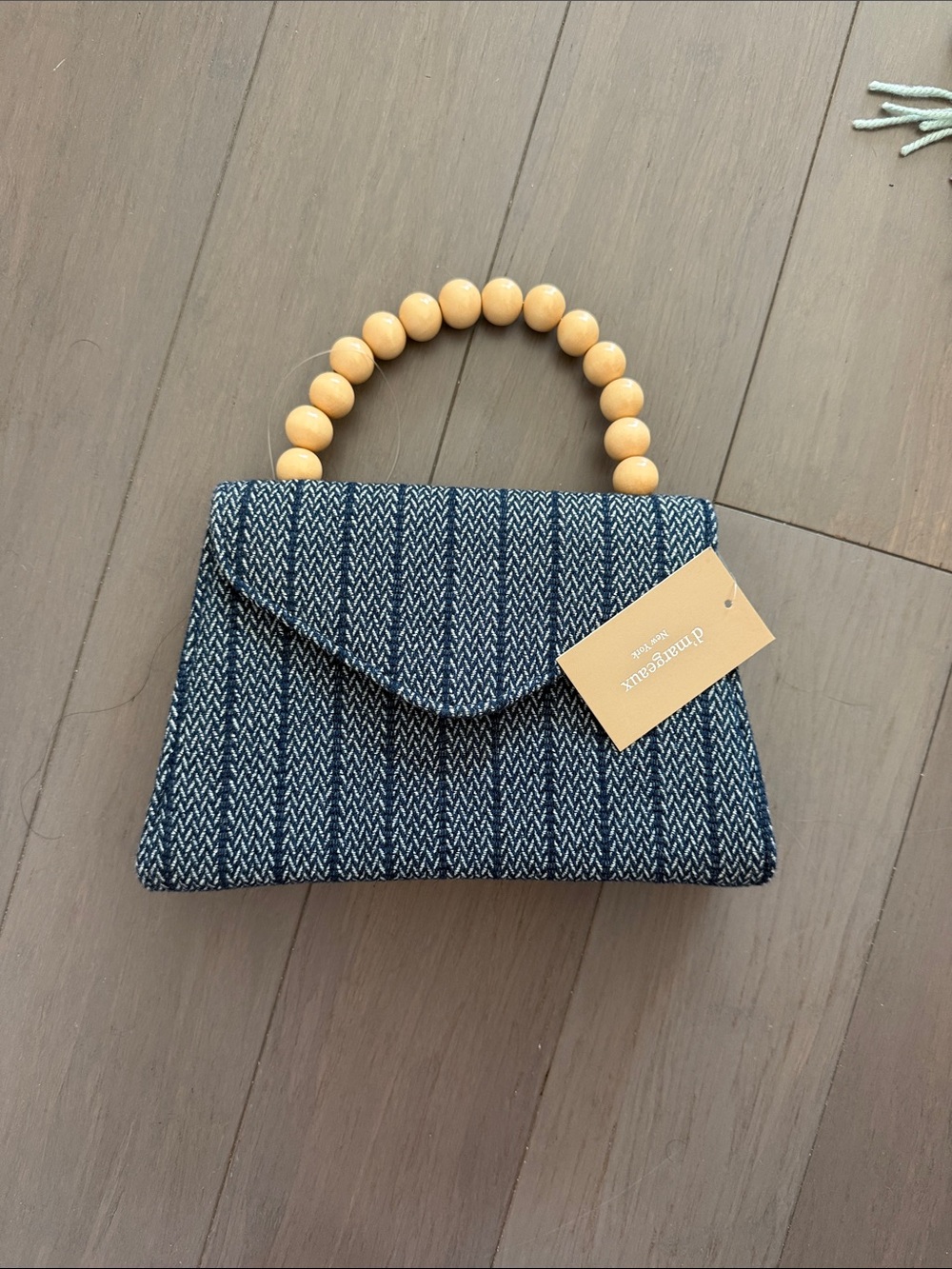 Woven Navy Stripe Clutch with Beaded Wooden Handle